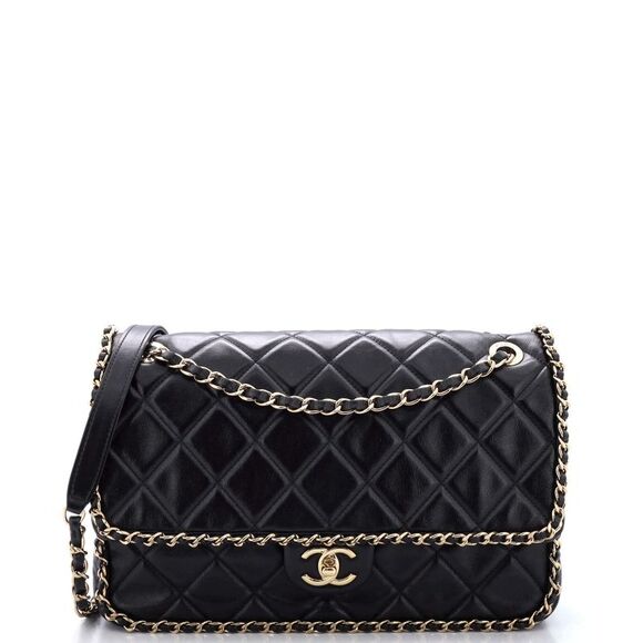 Chanel Handbags - Chanel Running Chain Around Flap Bag Quilted Crumpled Calfskin Large Black